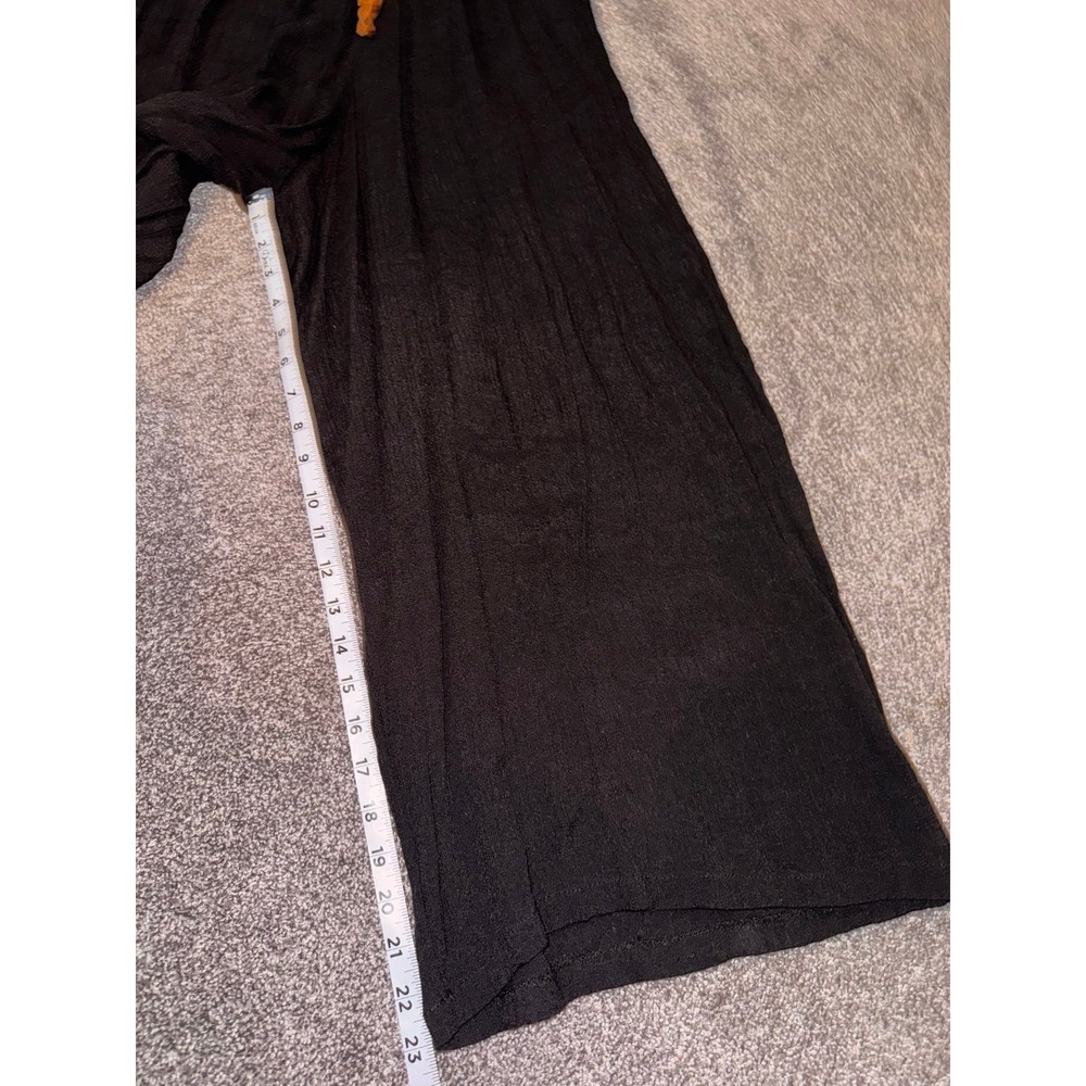 Women's Black Wide Leg Pants with Brown Woven Belt - Picture 4 of 6